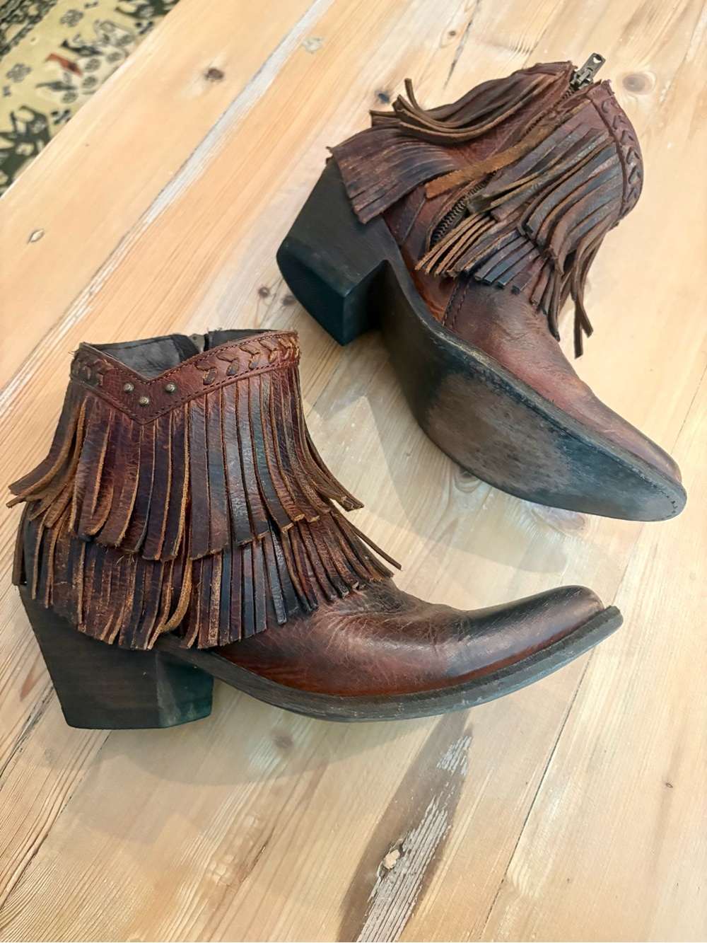 Old Gringo “Milani” Brown Leather Fringe Ankle Boots - Picture 2 of 11